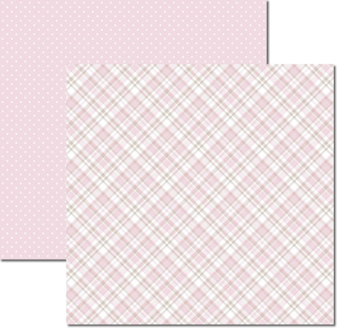 Papel para Scrapbook Litoarte Estampa Básica Xadrez Rosa e Branco