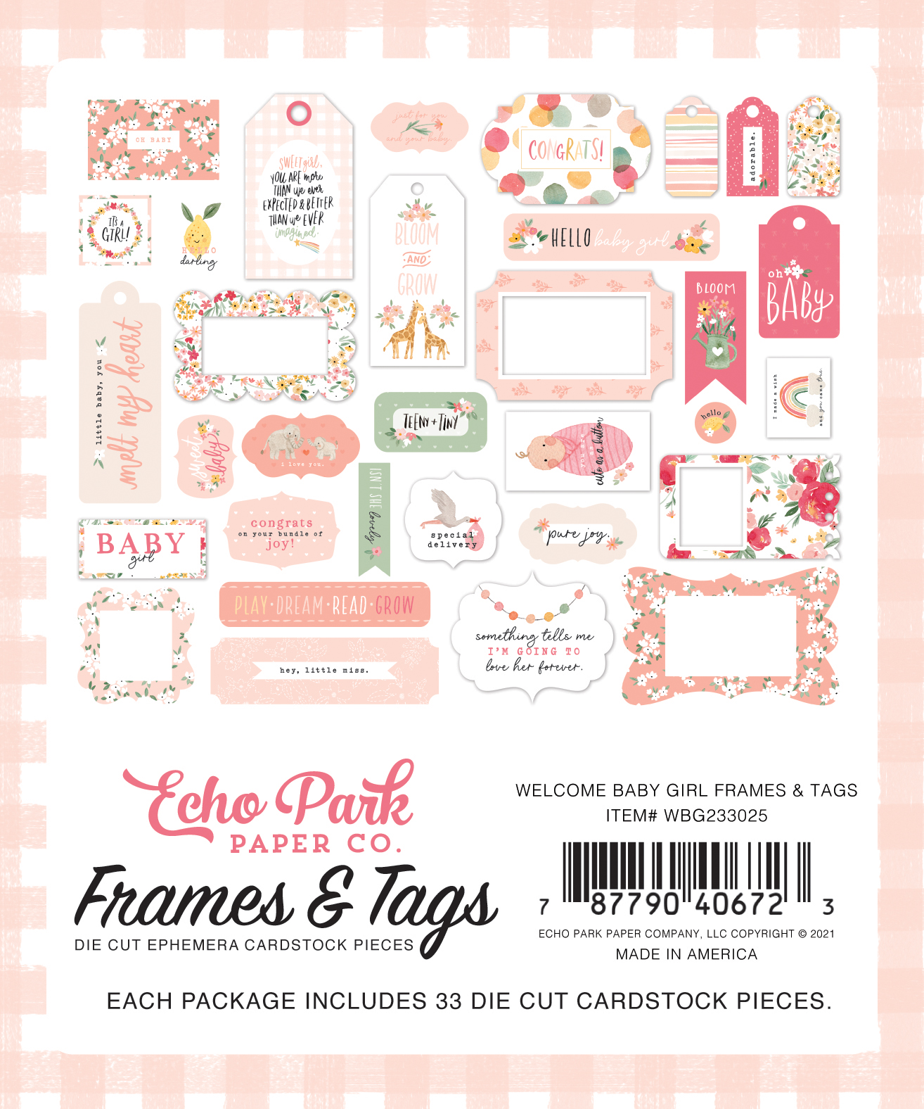 Diecuts WELCOME BABY GIRL – Frames e Tags - Imagem 2