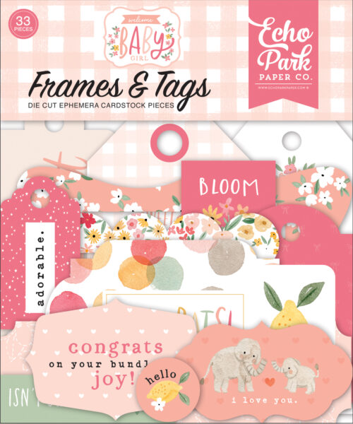 Diecuts WELCOME BABY GIRL – Frames e Tags